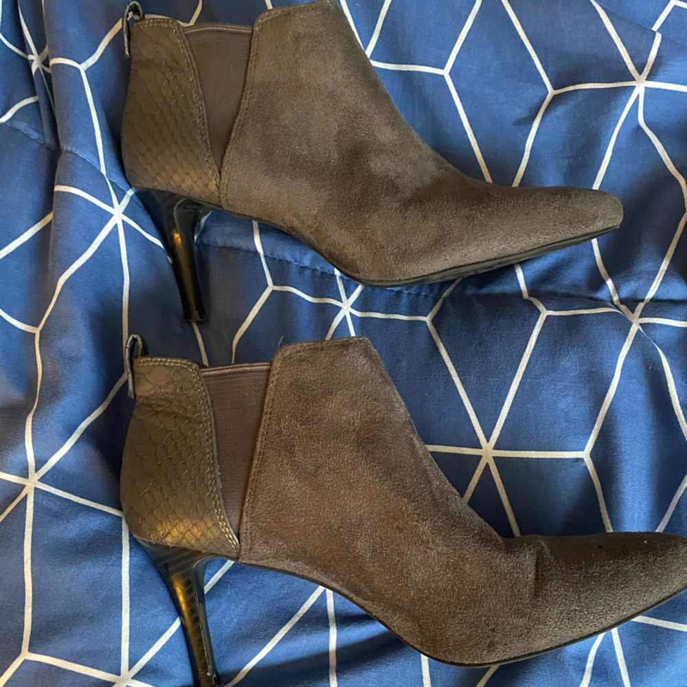 Grey heeled ankle boots